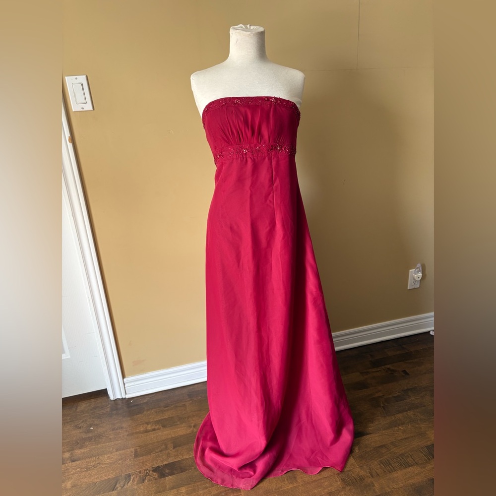 Mori Lee Strapless Fuchsia Evening Gown